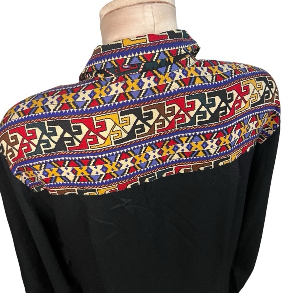 Vintage SK & Company Black with Multi Color Tribal Print Long Sleeve Blo… - Picture 6 of 17